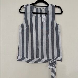 NWT J. Crew Sleeveless Vertical Stripe Tie-Hem Tank - Grey & White